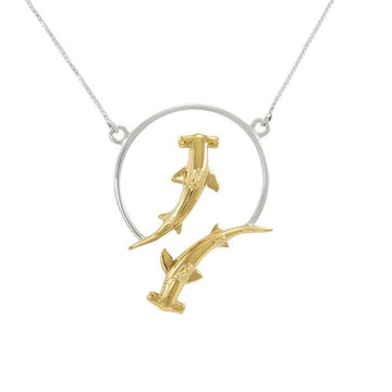 Double Hammerhead Shark Sterling Silver and Gold Accent Necklace MNC434P - Jewelry